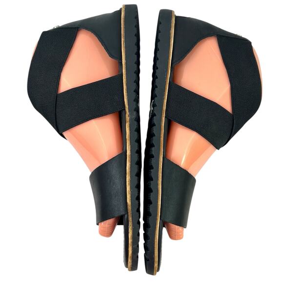 SOREL Ella Leather Flat Sandal Criss Cross Elastic Straps in Black Women's 8.5 - Picture 7 of 13